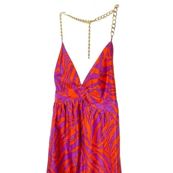 MILLY 100% Silk Red/Purple Print Chain Strap Halter Top Sz 2 $295 - Picture 8 of 9